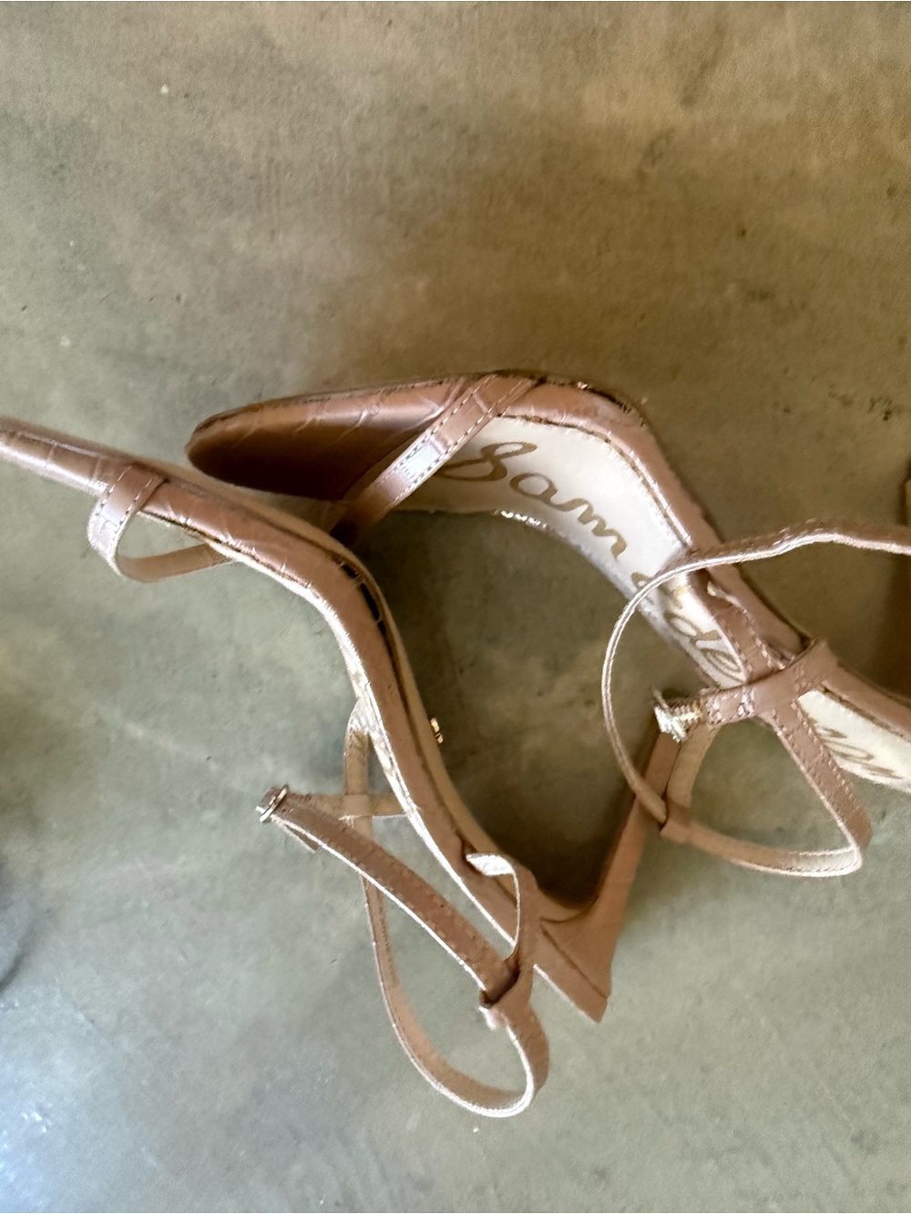 Sam Edelman Nude Blush Croc-Texture Ankle-Strap Sandals - Picture 2 of 3